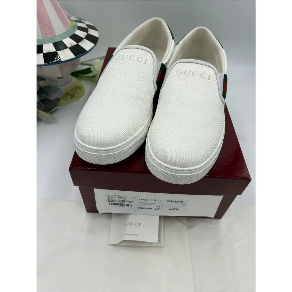 Men's Gucci white canvas ace slip on sneakers size 11.5 fits 12 US made Italy